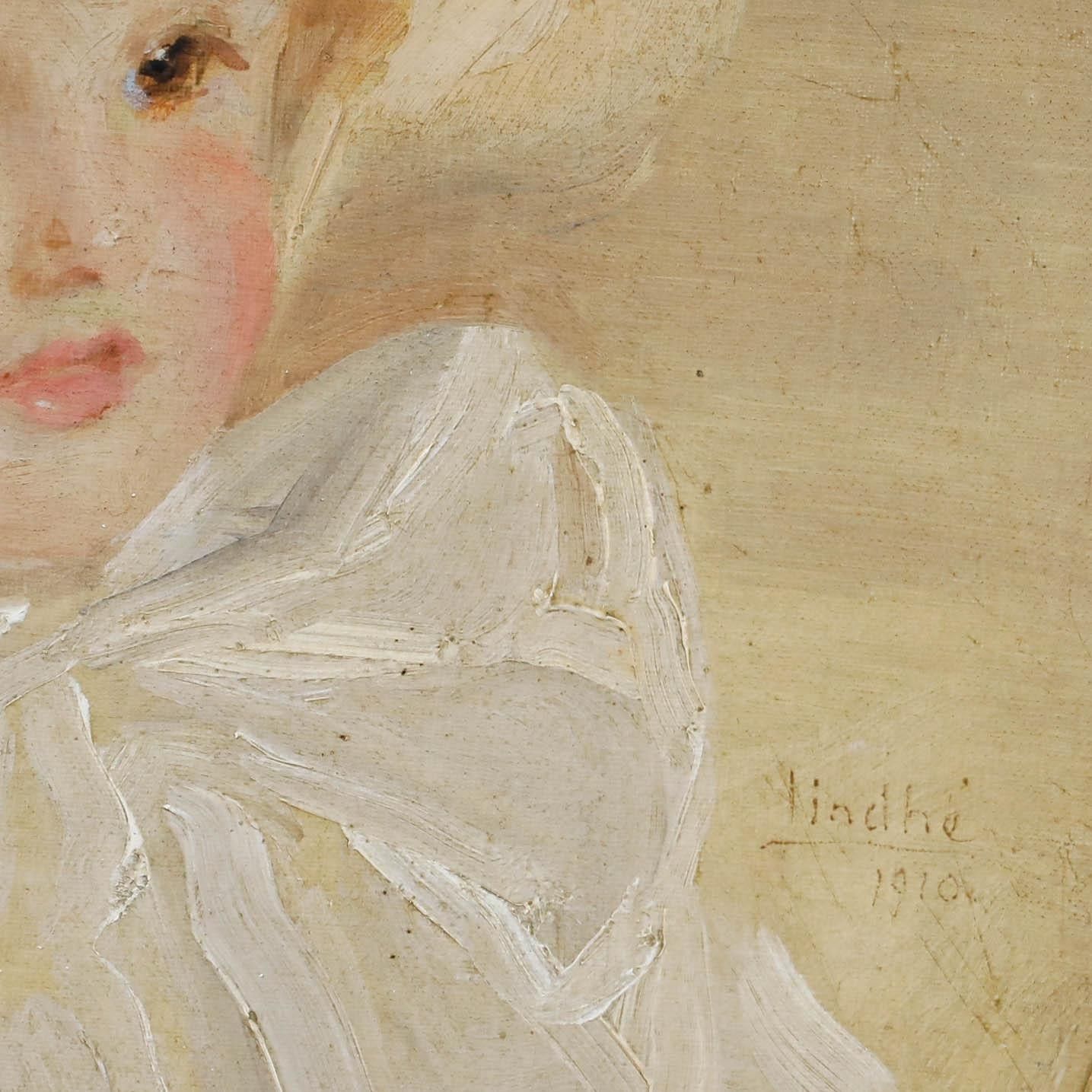 Ivan Lindhe (1875 1954) 1910 Oil, Portrait Of A Young Girl Wearing A Bonnet photo vinterior