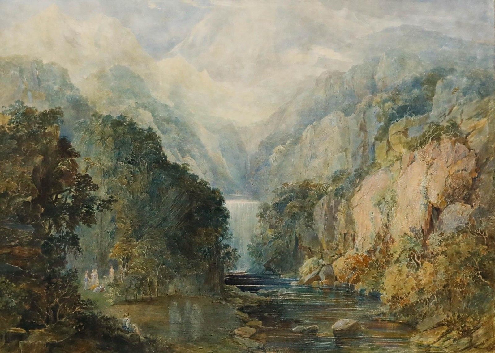 Charles Nicholls Woolnoth Rws (1815 1906) Watercolour, Beneath The Waterfall photo furniture