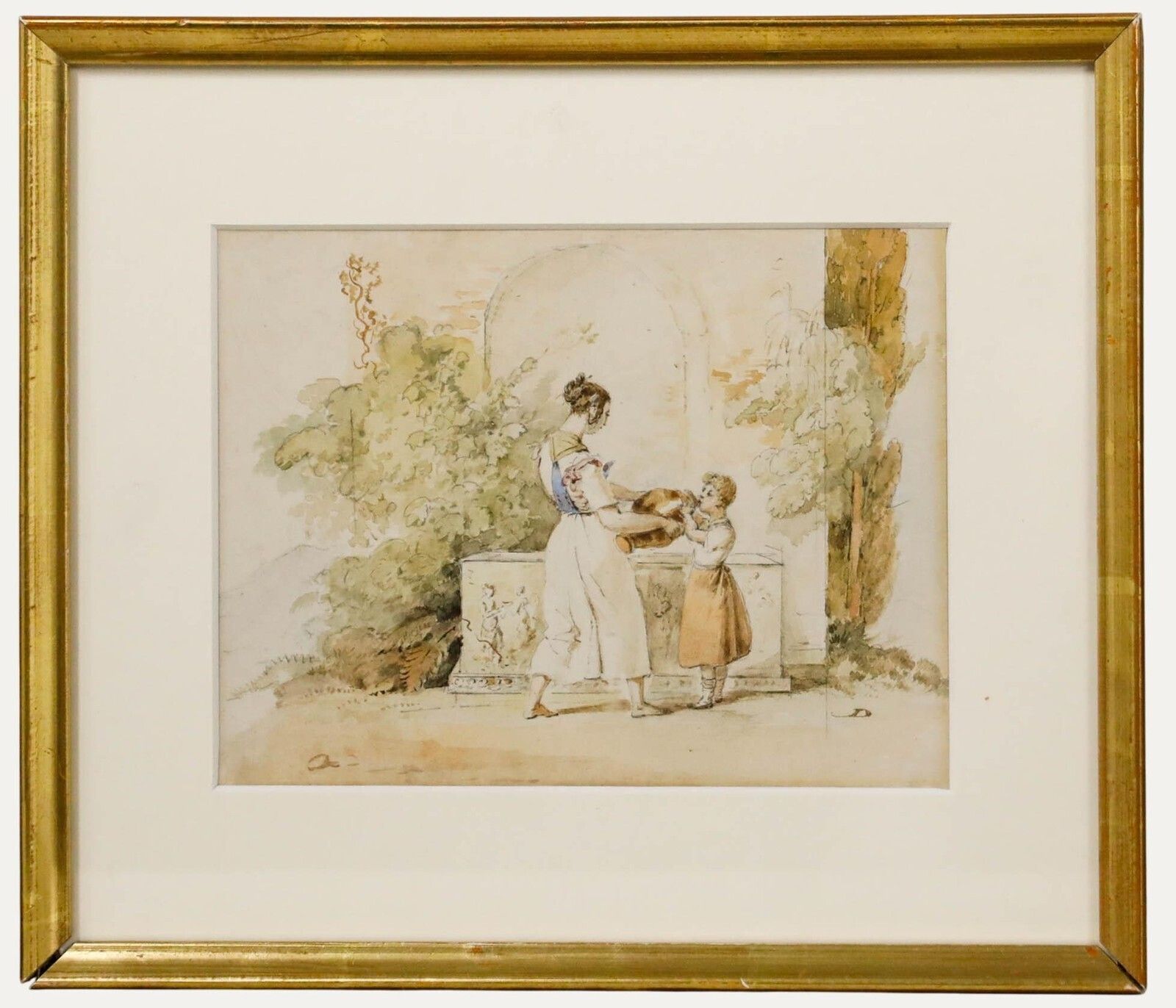 Framed Late 19th Century Watercolour At The Fountain