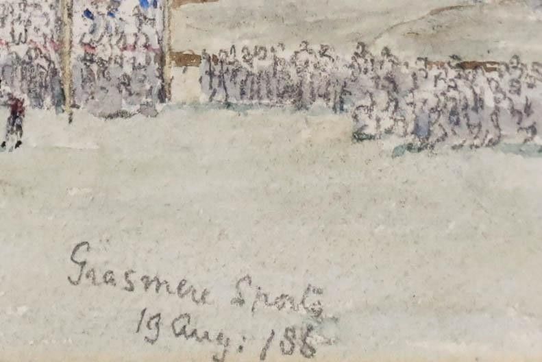 A. Lang Framed Late 19th Century Watercolour, Grasmere Sports photo vinterior