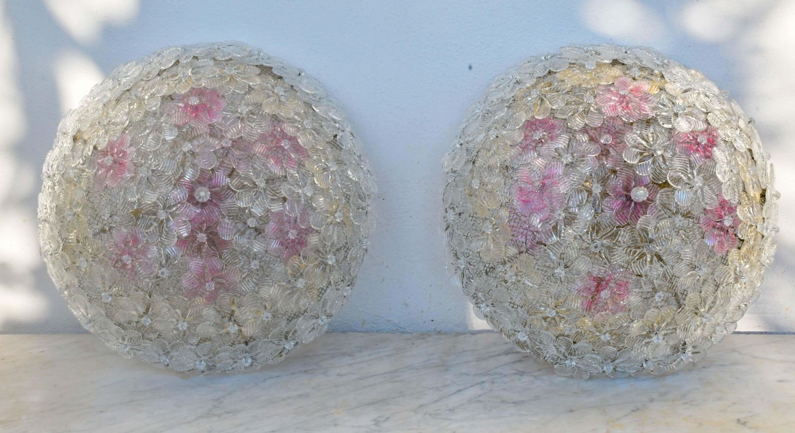 Amazing Set Of 2 Murano Glass Ceiling Flower By Seguso For Venini photo furniture