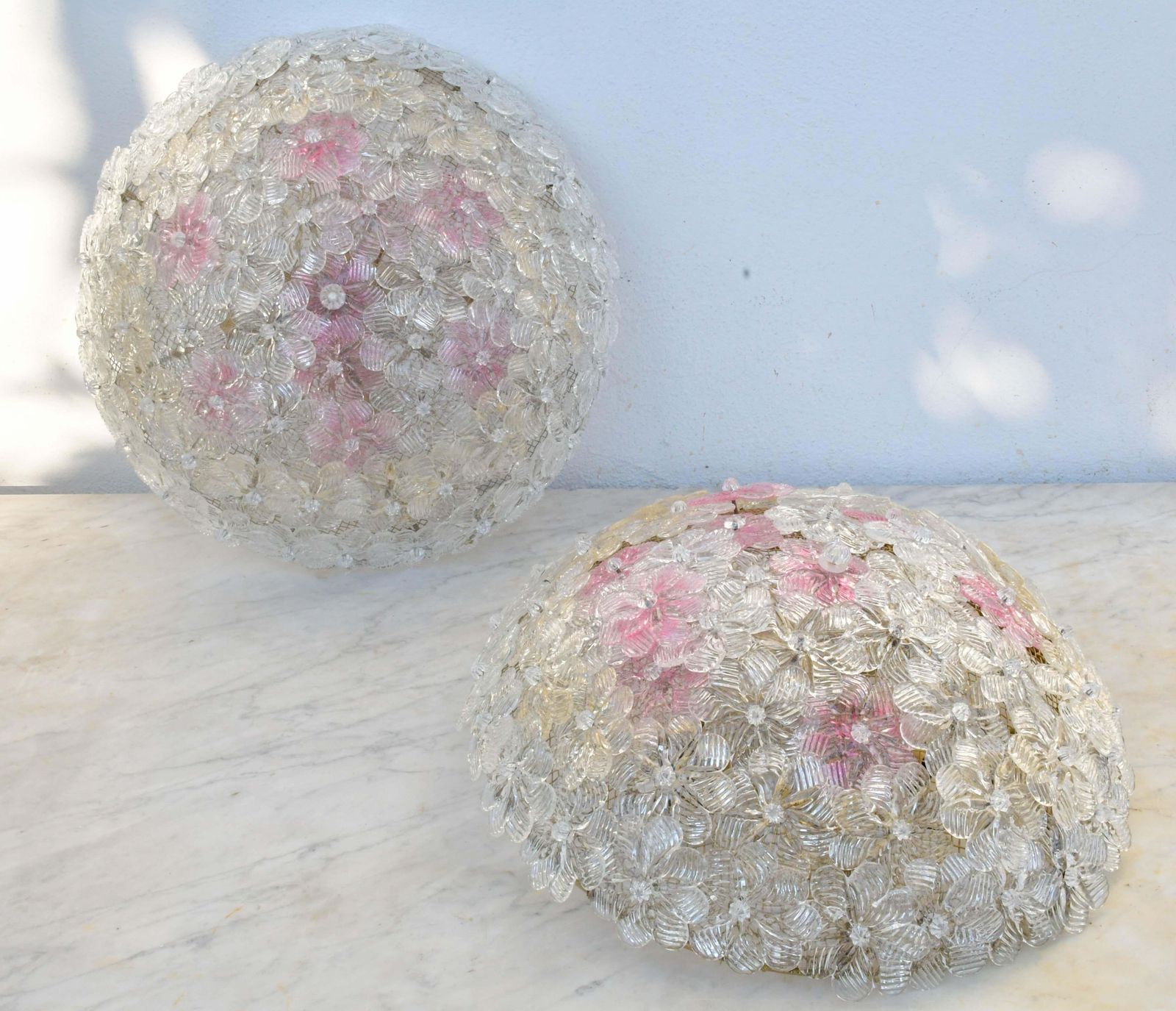photo for sale Amazing Set Of 2 Murano Glass Ceiling Flower By Seguso For Venini