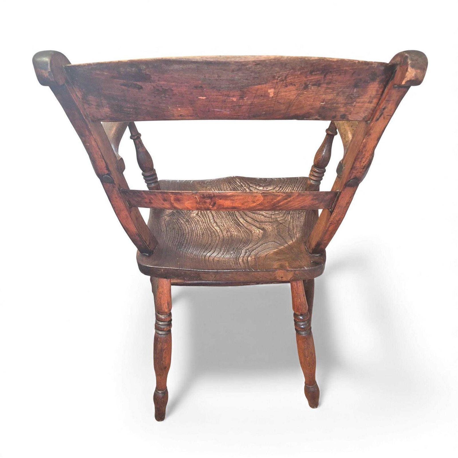 photo furniture Antique Beech & Elm Country Armchair – 19th Century Bow Back Elbow Chair With Maker’s Stamp