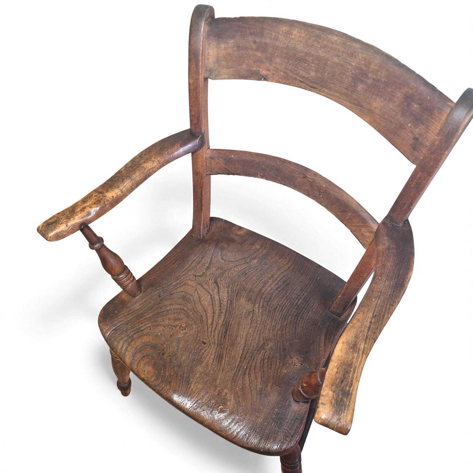 photo vinterior Antique Beech & Elm Country Armchair – 19th Century Bow Back Elbow Chair With Maker’s Stamp