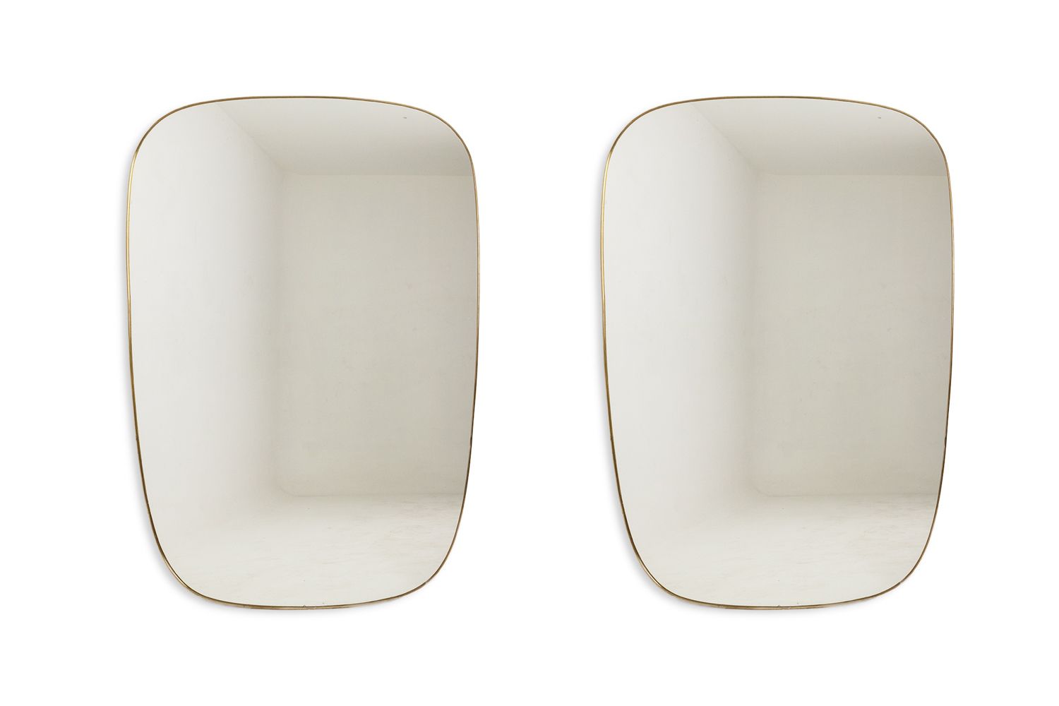 Gio Ponto, In The Style Of. Pair Of Mirrors Framed In Gilt Brass. 1980s