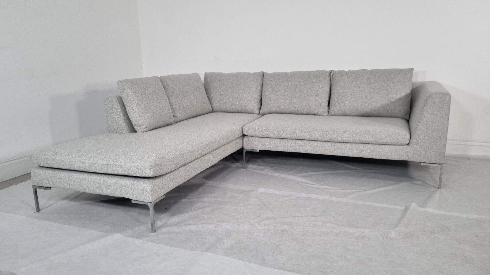Bb Italia Charles L Shape In Luxuriously Soft Light Grey Wool Impeccable Cond photo vinterior
