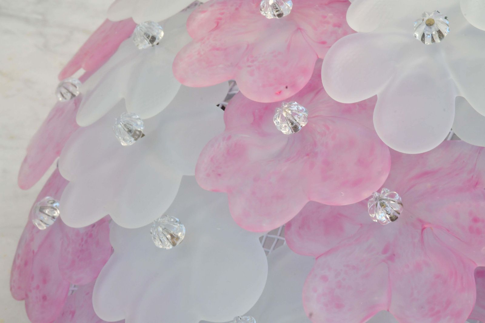 Elegant Murano Ceiling Light Pink Flower By Seguso For Venini, Italy photo vinterior