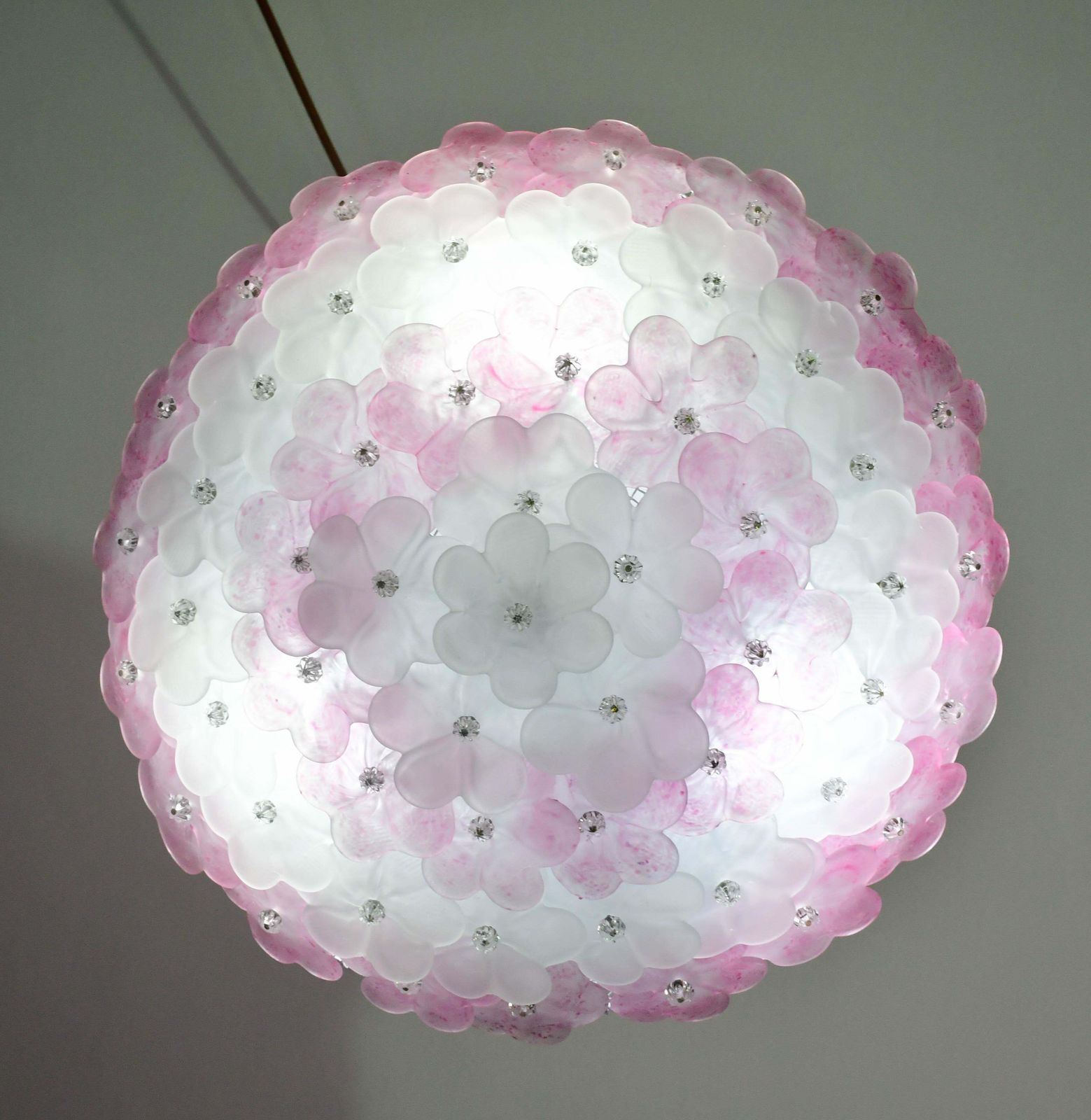 Elegant Murano Ceiling Light Pink Flower By Seguso For Venini, Italy photo vintage