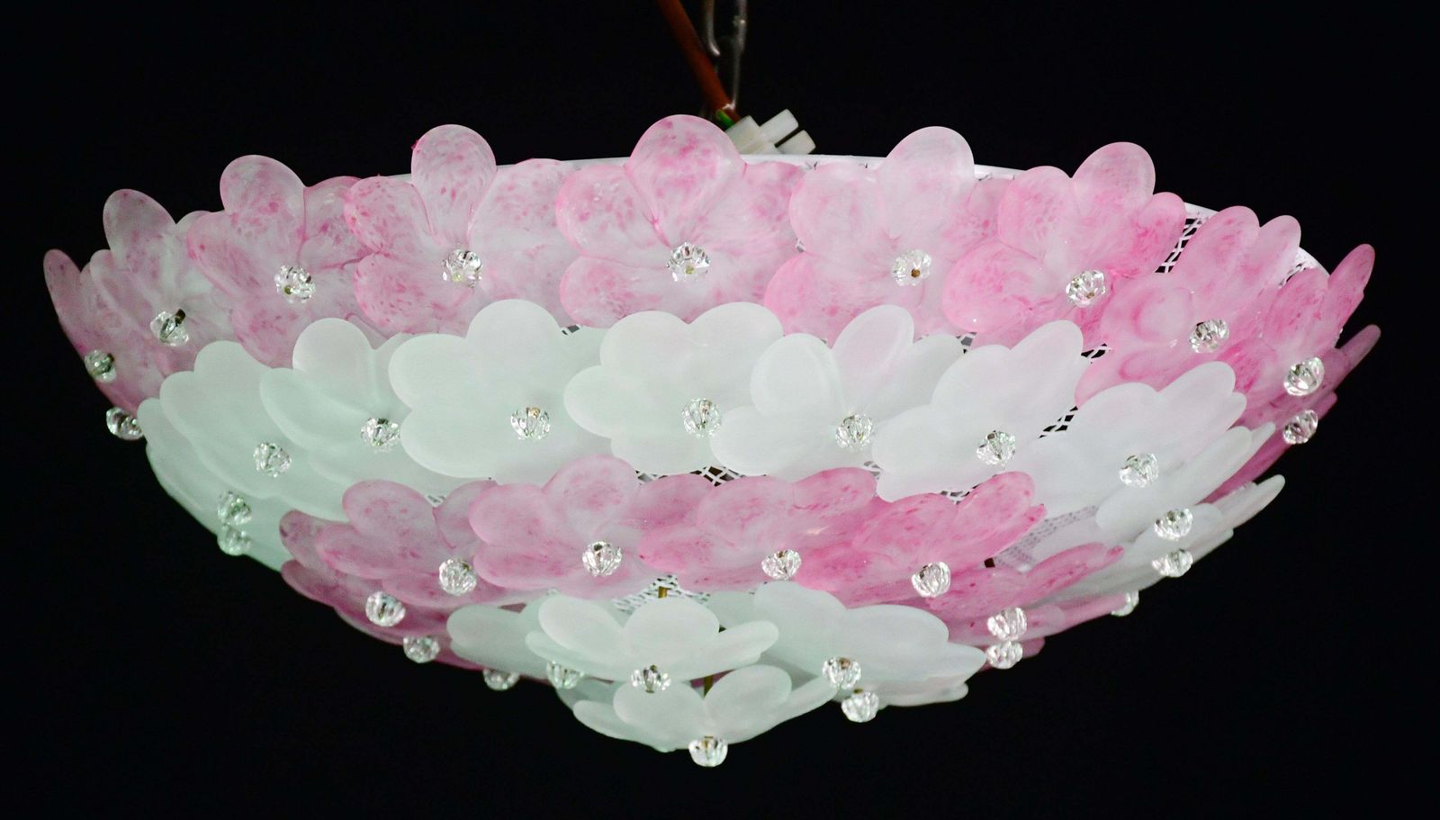 photo for sale Elegant Murano Ceiling Light Pink Flower By Seguso For Venini, Italy