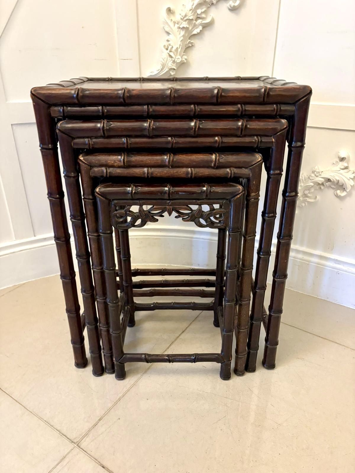 Antique 19th Century Carved Faux Bamboo Freestanding Nest Of Tables photo Furniture