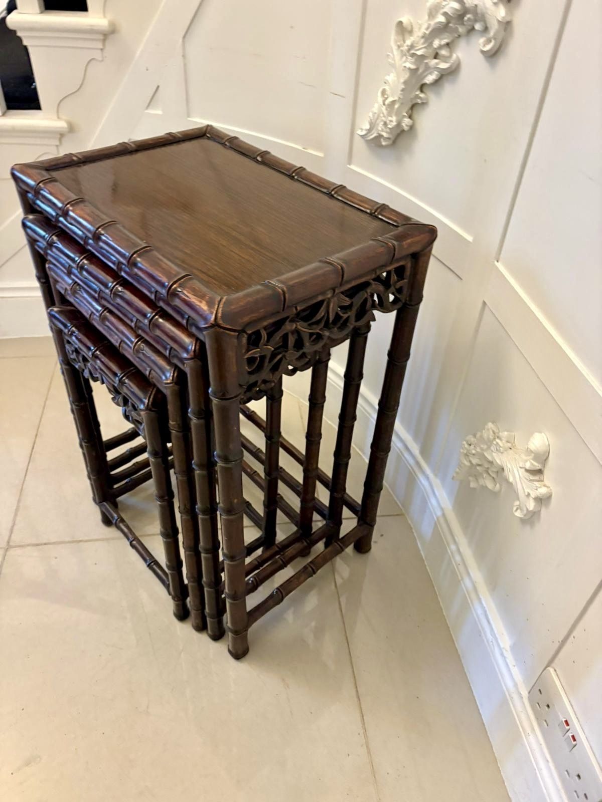 Antique 19th Century Carved Faux Bamboo Freestanding Nest Of Tables photo buy
