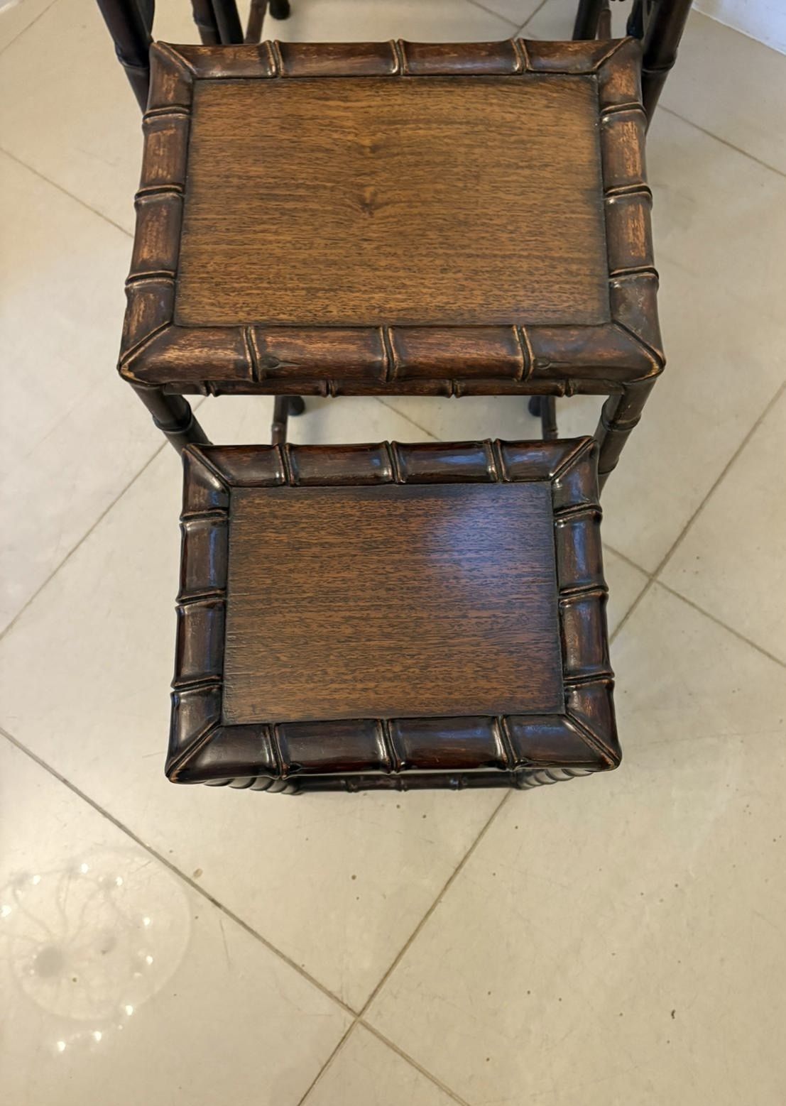 photo furniture Antique 19th Century Carved Faux Bamboo Freestanding Nest Of Tables