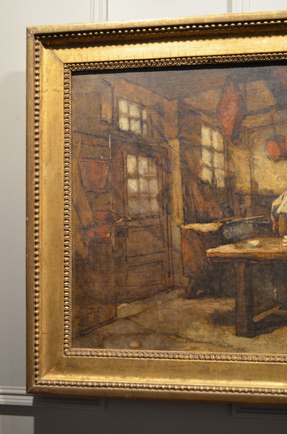 Thomas Couture Oil On Canvas Of An Interiors Scene. photo for sale