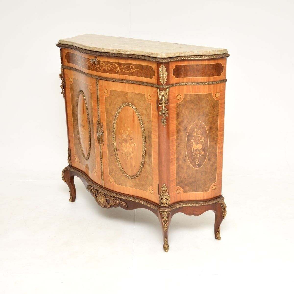 Antique French Inlaid Marquetry Marble Top Cabinet photo Furniture