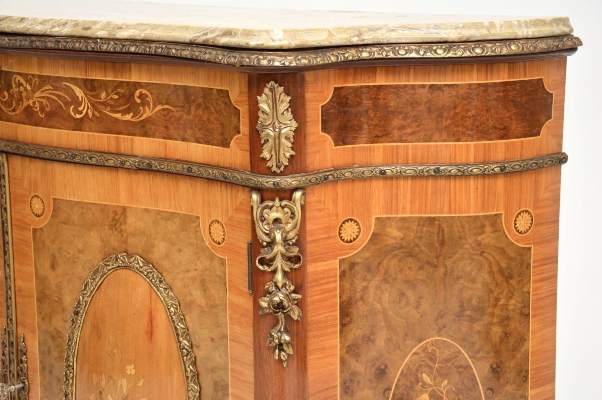 photo buy Antique French Inlaid Marquetry Marble Top Cabinet