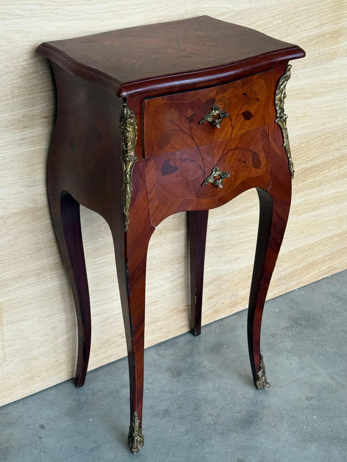 Antique French Louis XV Marquetry Nightstands With Drawers, Set Of 2 photo for sale