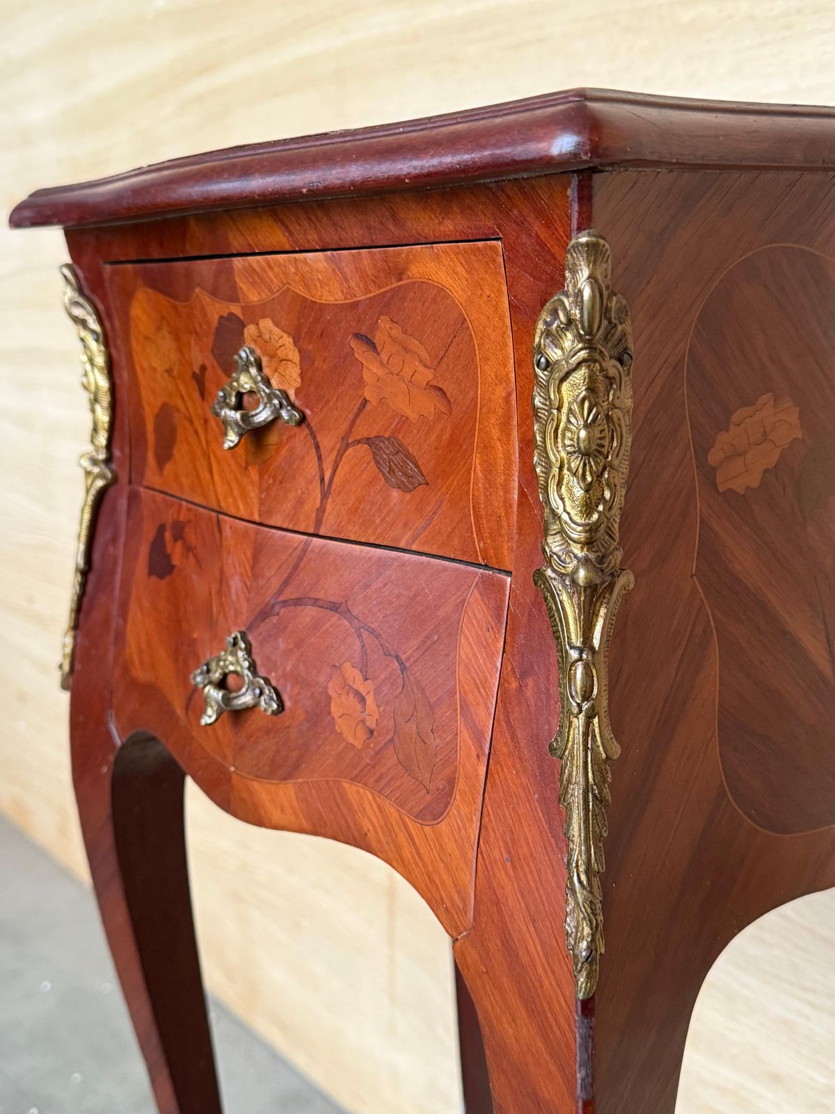 Furniture Antique French Louis XV Marquetry Nightstands With Drawers, Set Of 2 photo