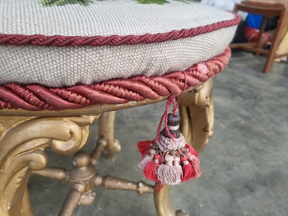 Antique Victorian Round Gilt Cabriole Legs Tapestry Stool Seat photo Furniture