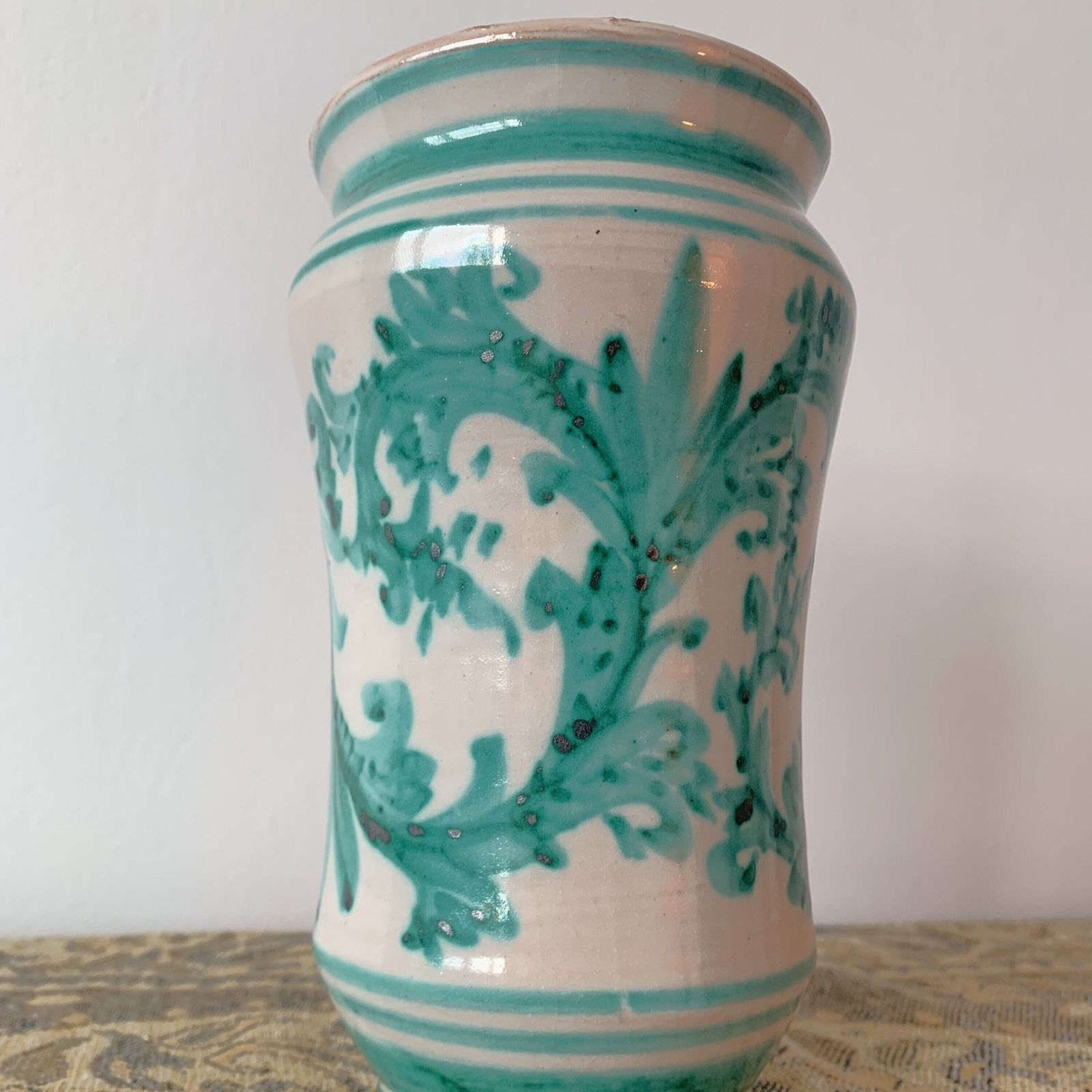 Rare Art Vase   By Igor Santo Stefano Di Camastra   Teal Fern Design photo for sale