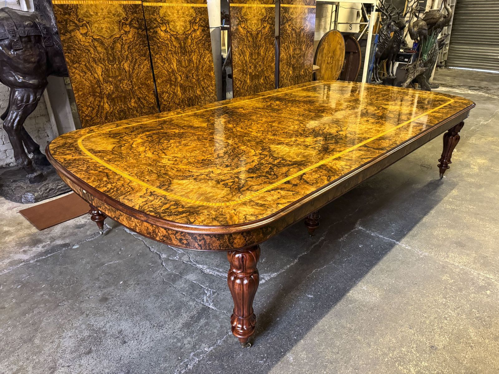 photo for sale Huge Bespoke 22ft Burr Walnut & Crossbanded Dining Table & 22chairs
