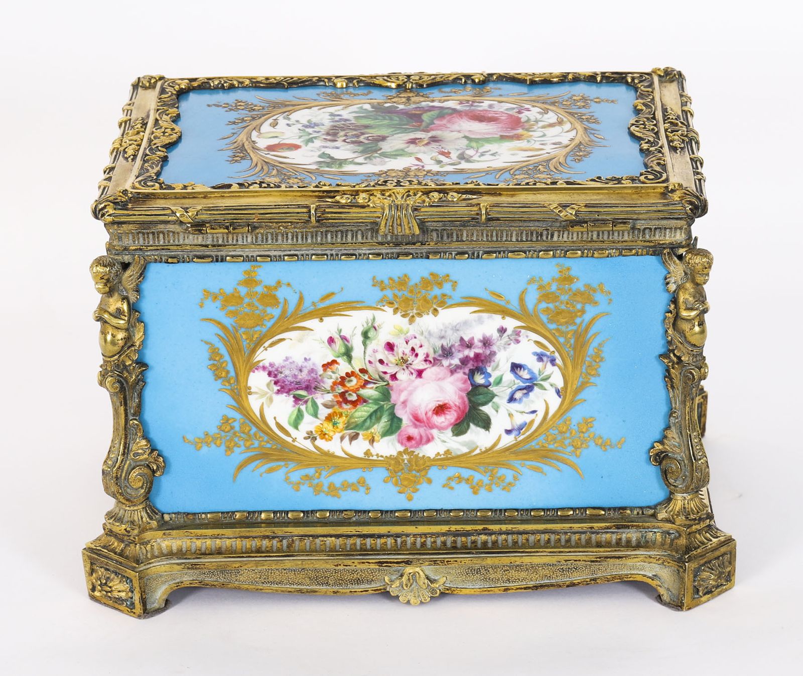 2350.0 Antique French Sevres Porcelain And Ormolu Jewellery Casket C1860 19th C photo