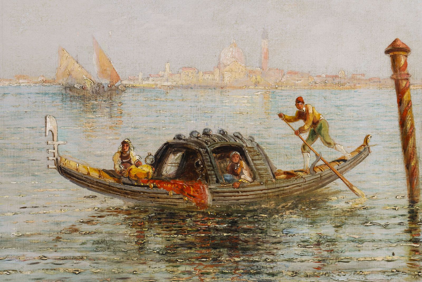 Antique Oil Painting "The Lagoon Venice" Jane Vivian 19th C photo 10500.0