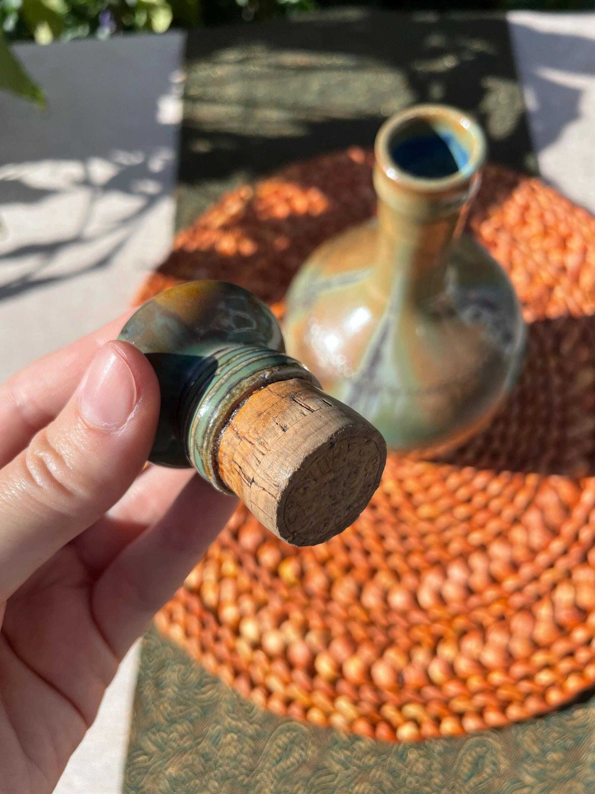 Ceramic Bottle   Port Wine   Green Brown Glaze   French   Les Vernes photo vinterior