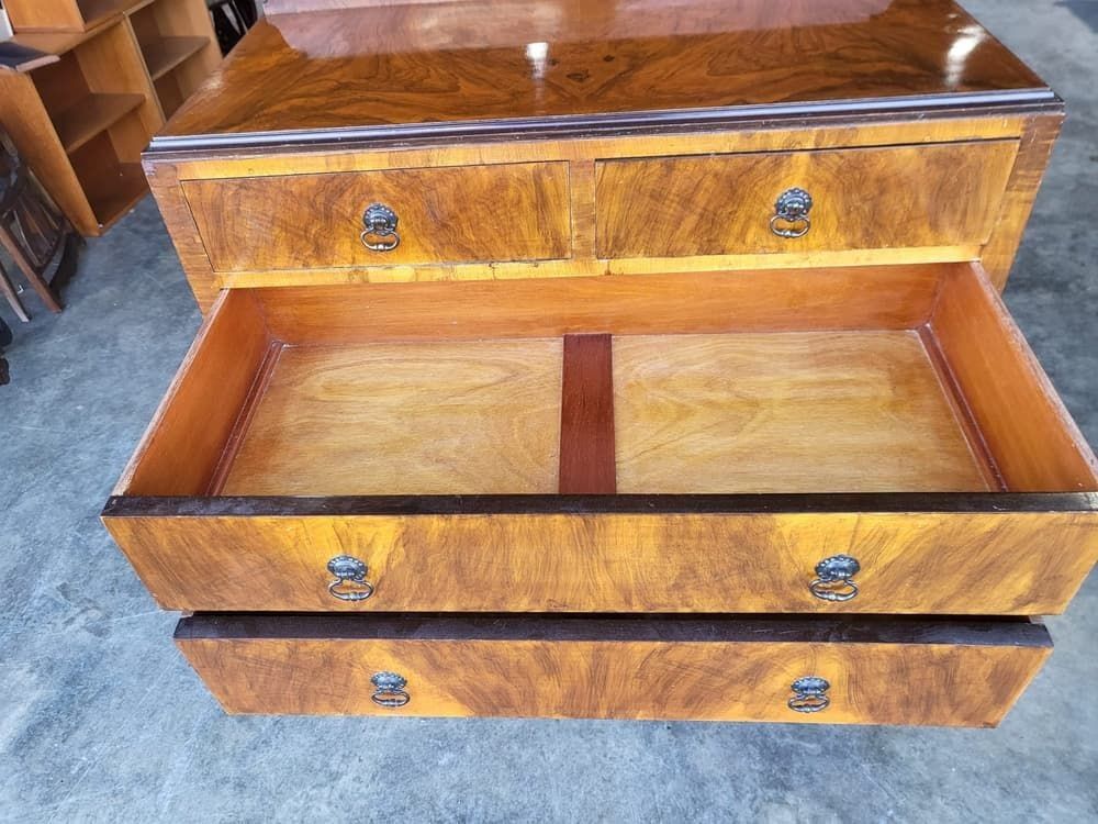Antique Deco Walnut 2 Over 2 Chest Of Drawers Shoe Cupboard photo vintage