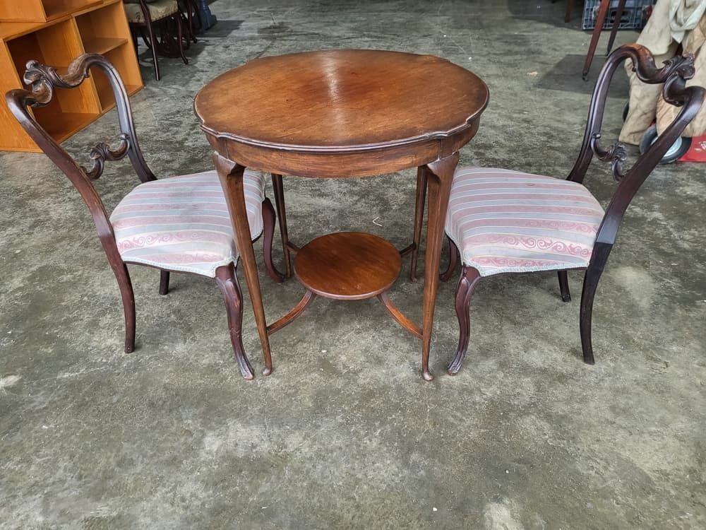 Antique Round Occasional 2 Tier Side Dining Table Tapered Legs photo vinterior
