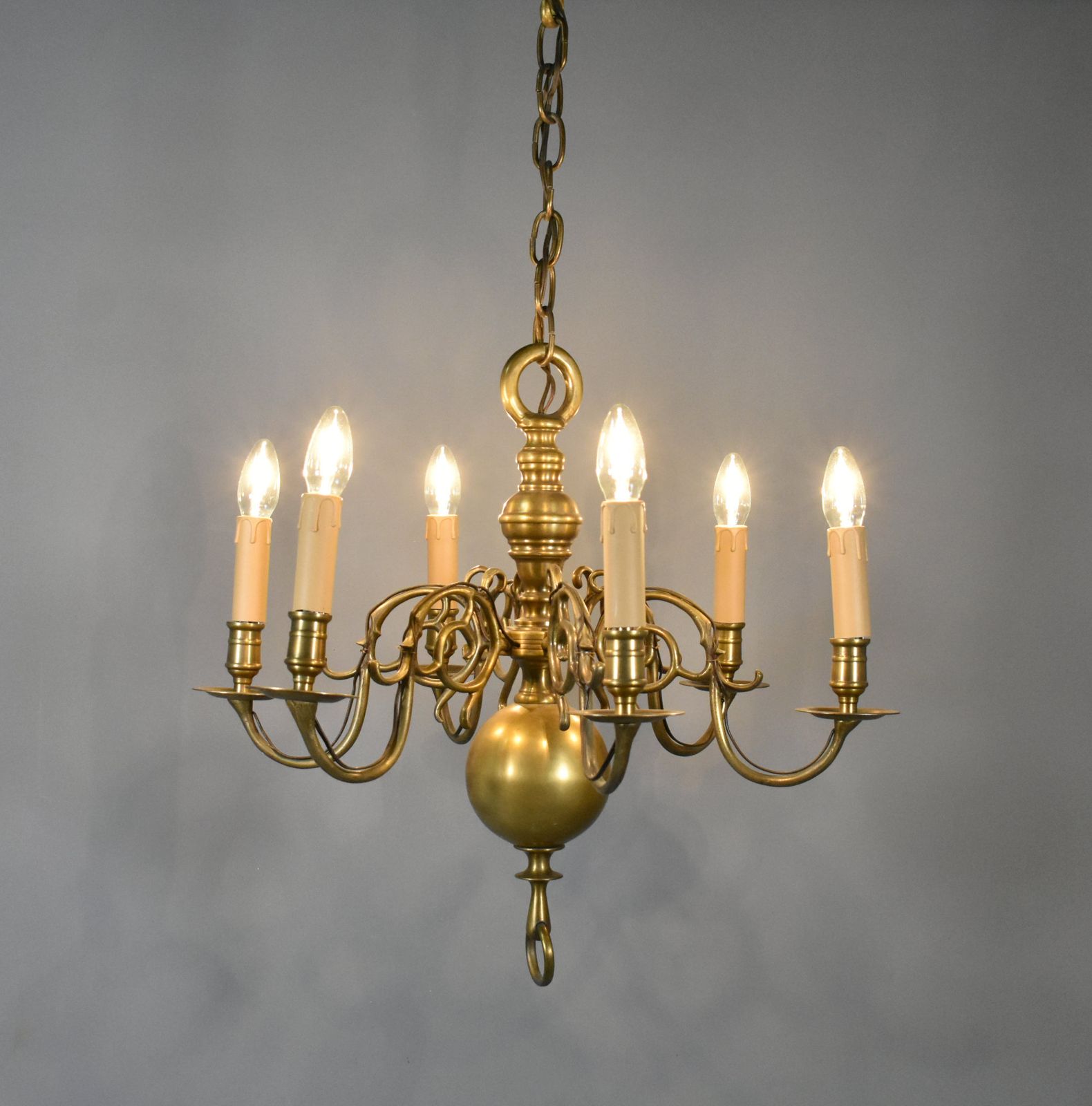 Six Arm Antique Dutch Bronze Chandelier photo for sale