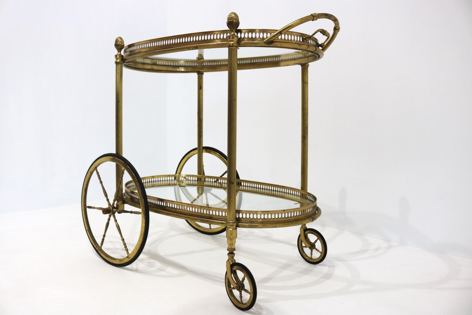Vintage Maison Baguès Brass Oval Bar Cart 1950s Hollywood Regency photo Furniture