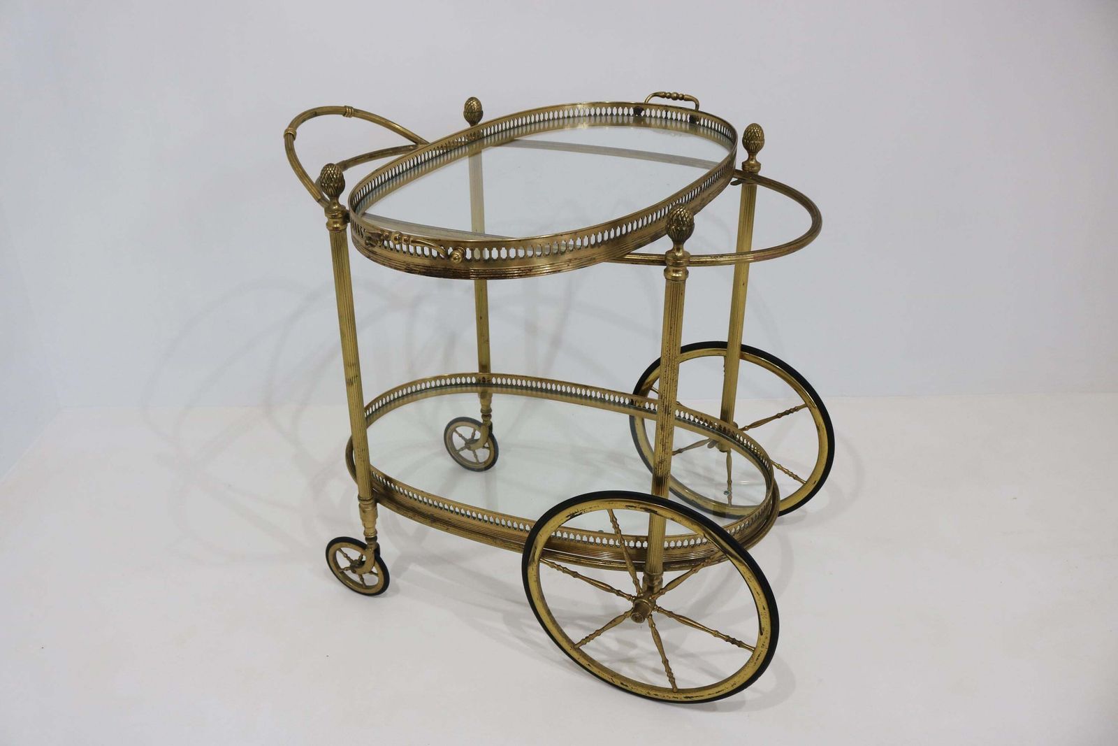 photo furniture Vintage Maison Baguès Brass Oval Bar Cart 1950s Hollywood Regency