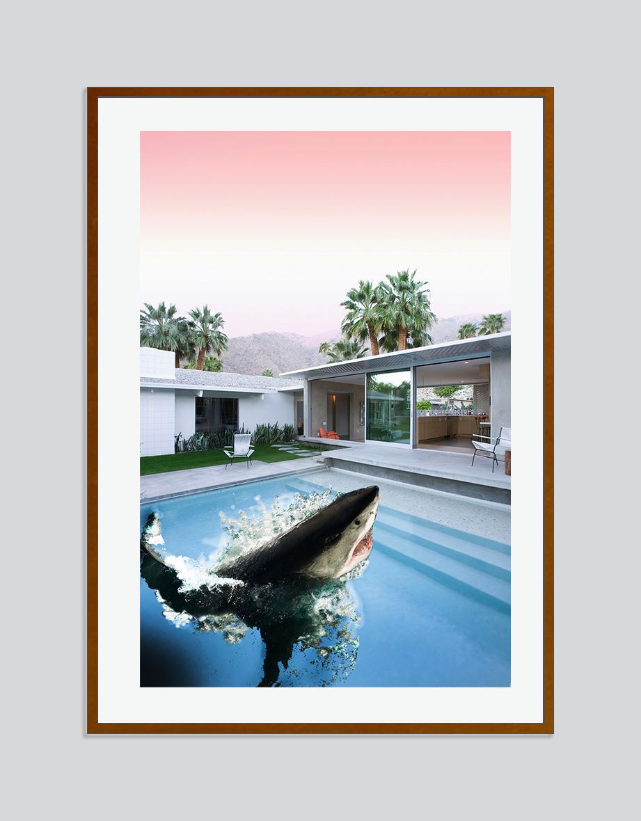 Blank Barbie 'Shark Pool' Signed Limited Edition Print Framed In Brown photo furniture