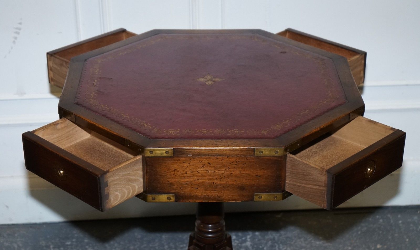 Furniture Revolving Military Campaign Burgundy Leather Drum Side End Table Bevan Funnell photo