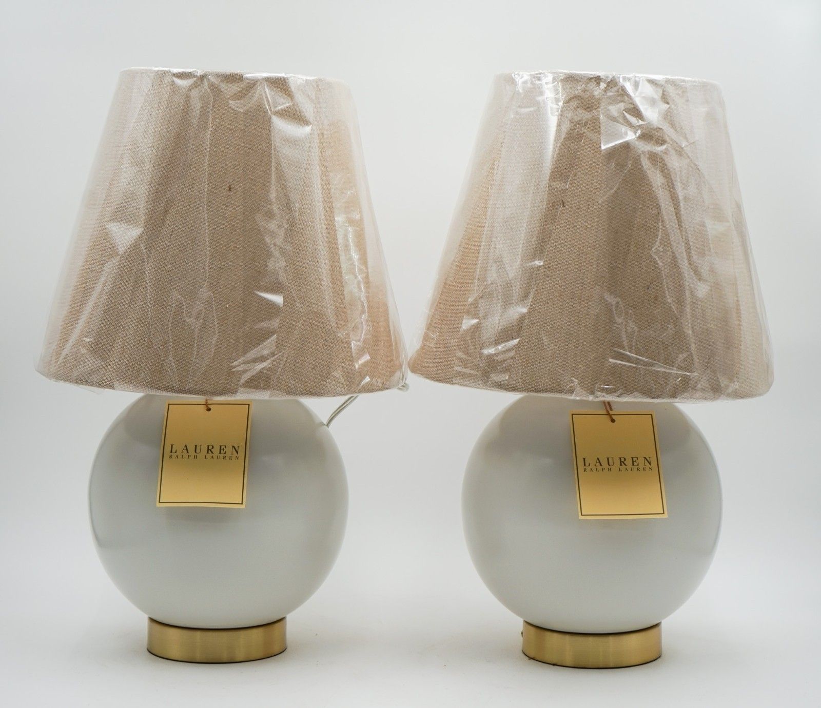 Pair Of Ralph Lauren Ex Display White Ceramic Table Lamps Including Shades (1/2) photo furniture
