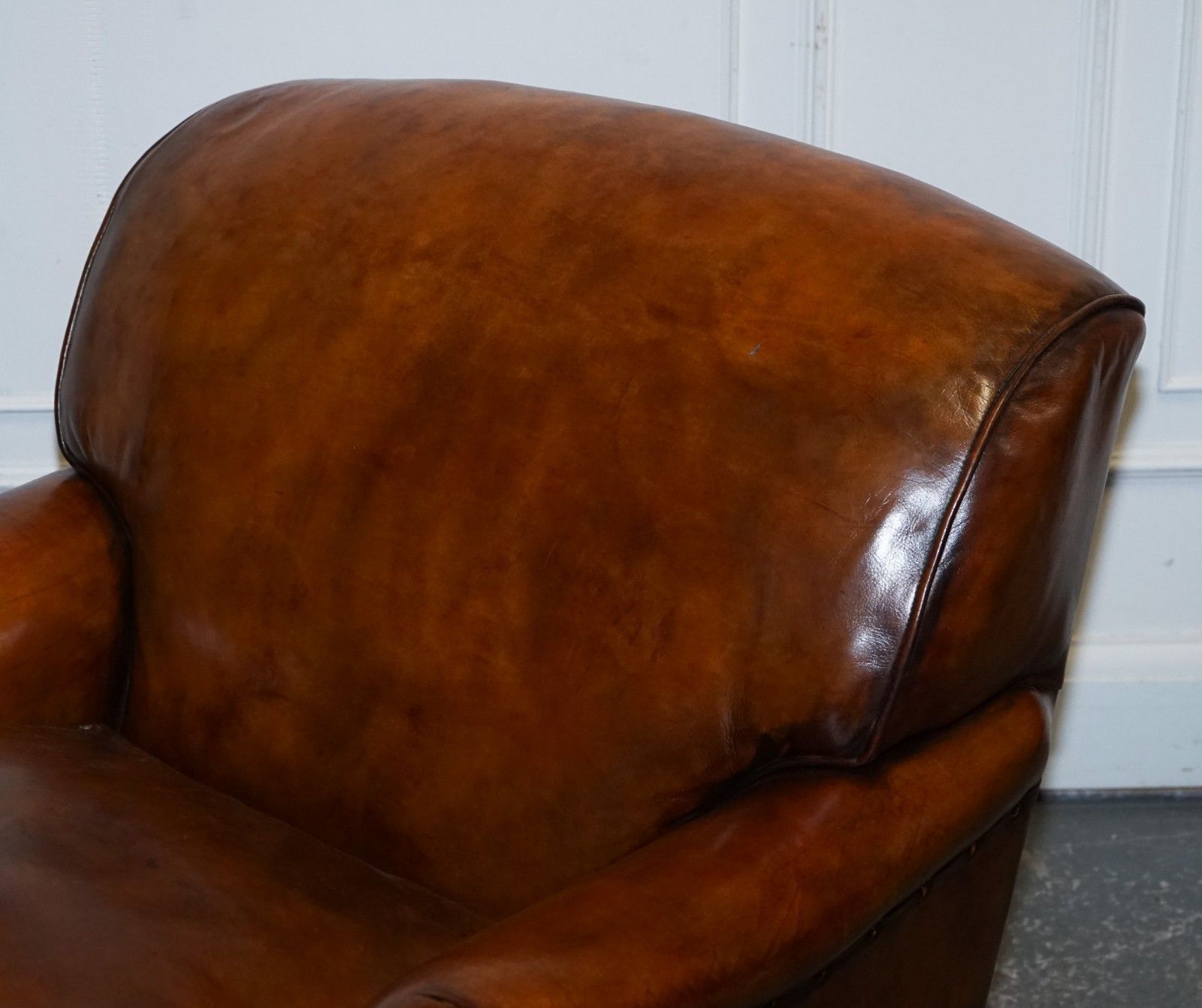 Large Pair Howard Style Hand Dyed Leather Armchairs Feather Filled Cushions photo buy