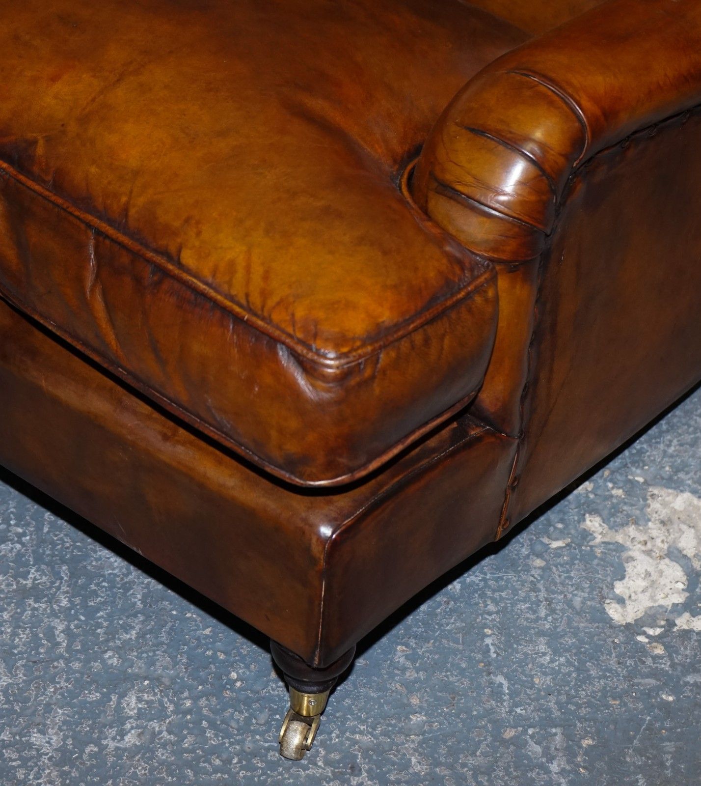 Large Pair Howard Style Hand Dyed Leather Armchairs Feather Filled Cushions photo vintage
