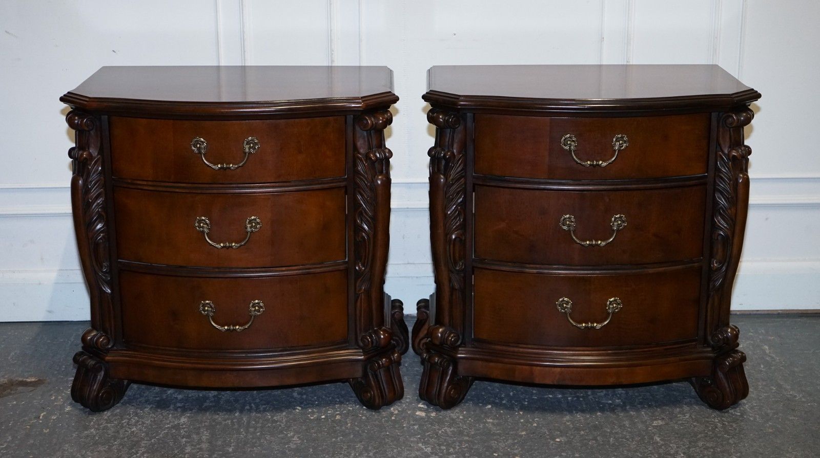 Pair Of Large American Chippendale Style Nightstands Bedside Tables photo Furniture