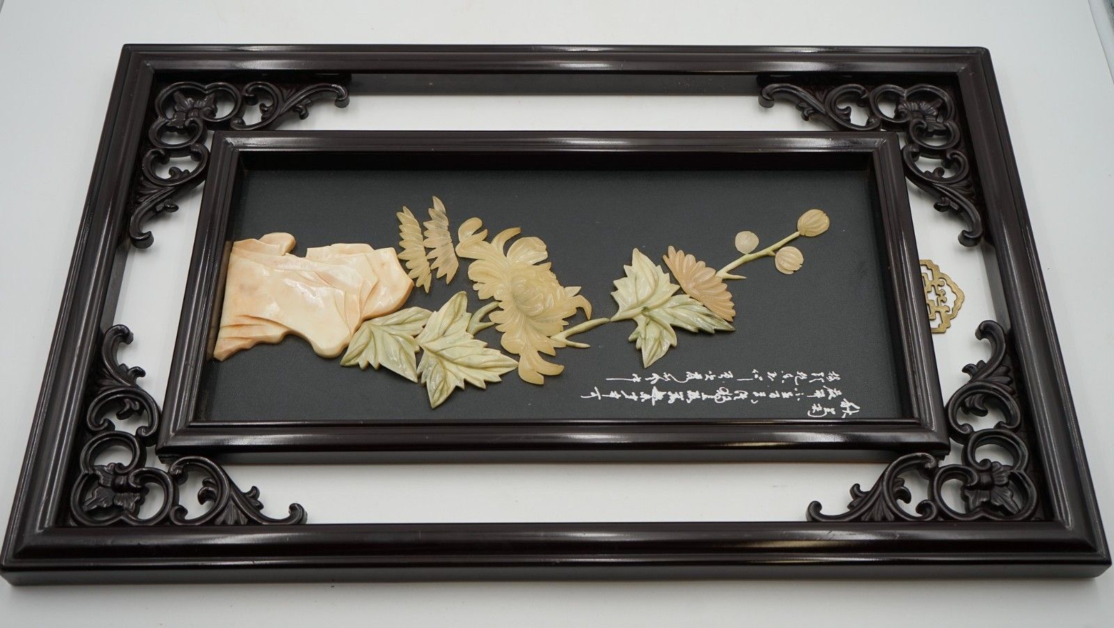 Meij Japanese Ebonised Shibayama Wall Panel Decorative Flowers photo vinterior