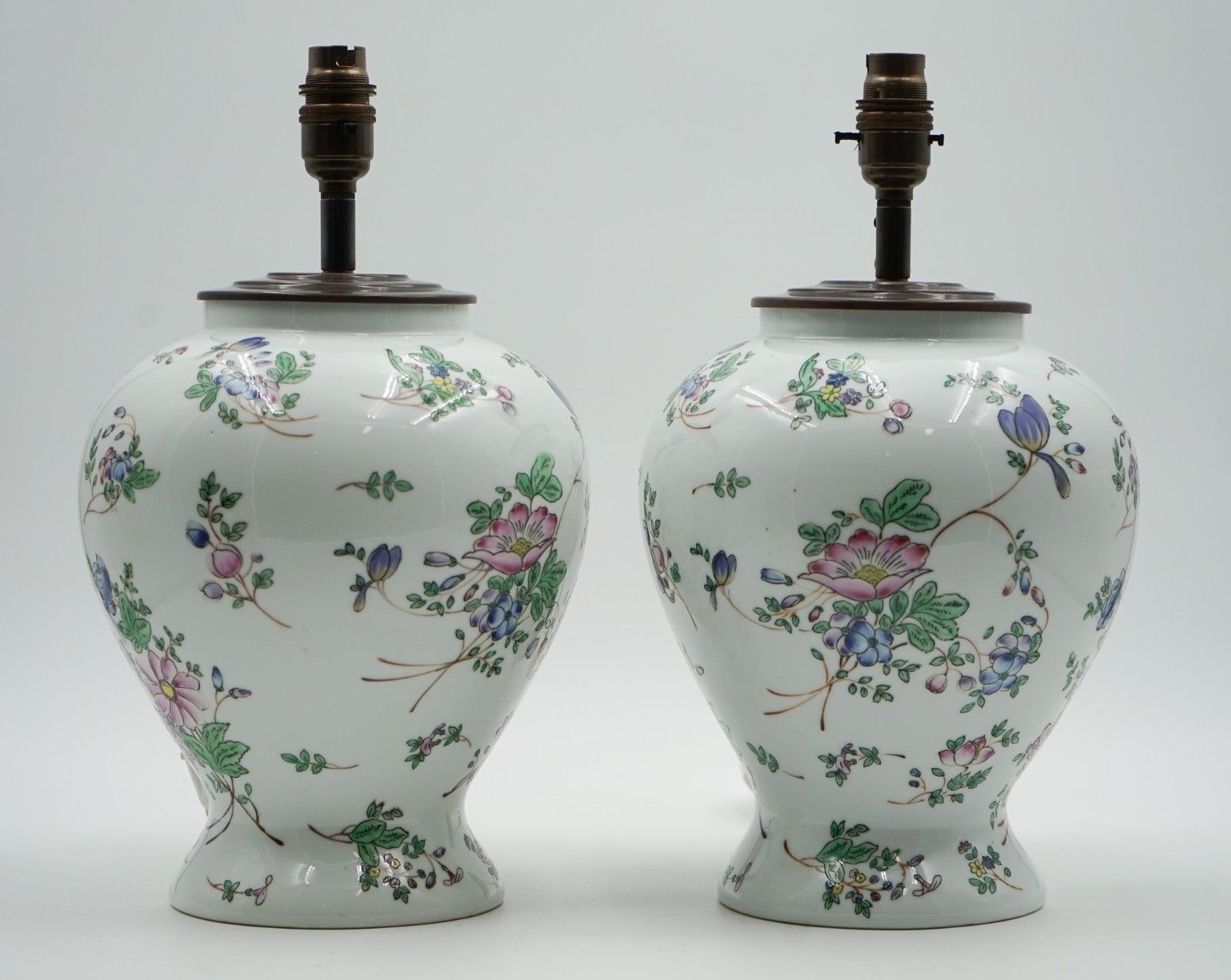 Pair Of 1960's Chinese Qianlong Nian Zhi Porcelain Vases Converted Table Lamps photo furniture