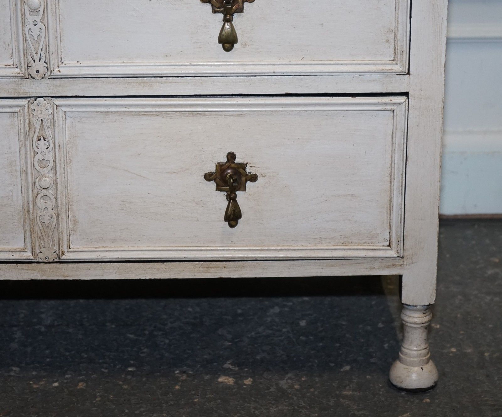 Antique Victorian Hand Painted Ivory White Chest Of Drawers With Brass Handles photo buy