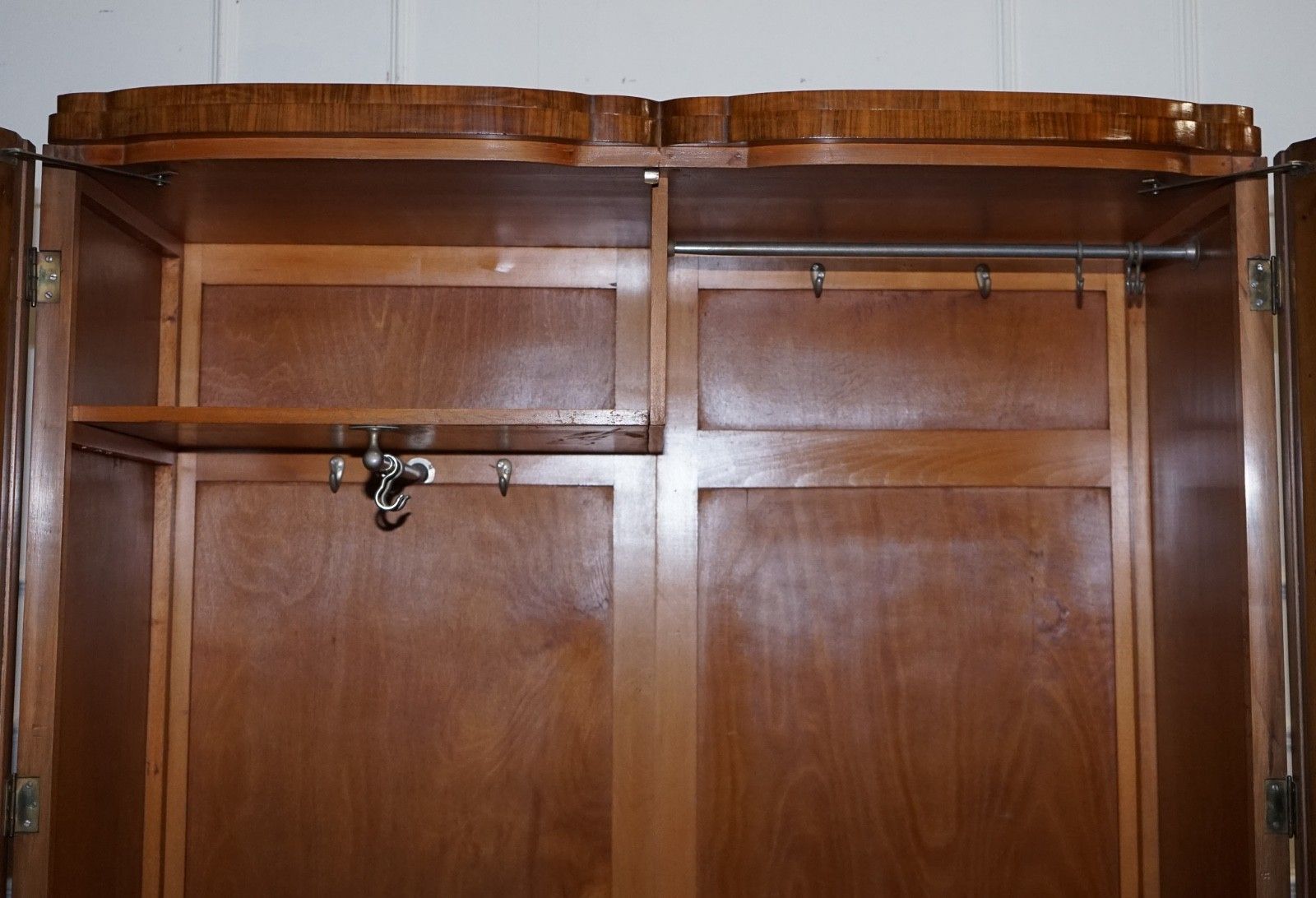 photo for sale Antique Circa 1930's English Burr Walnut Art Deco Two Door Wardrobe