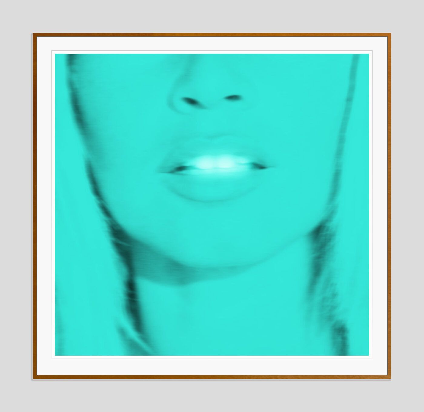Batik 'Atomic Blonde Turquoise' Signed Limited Edition Print Framed In Brown photo furniture