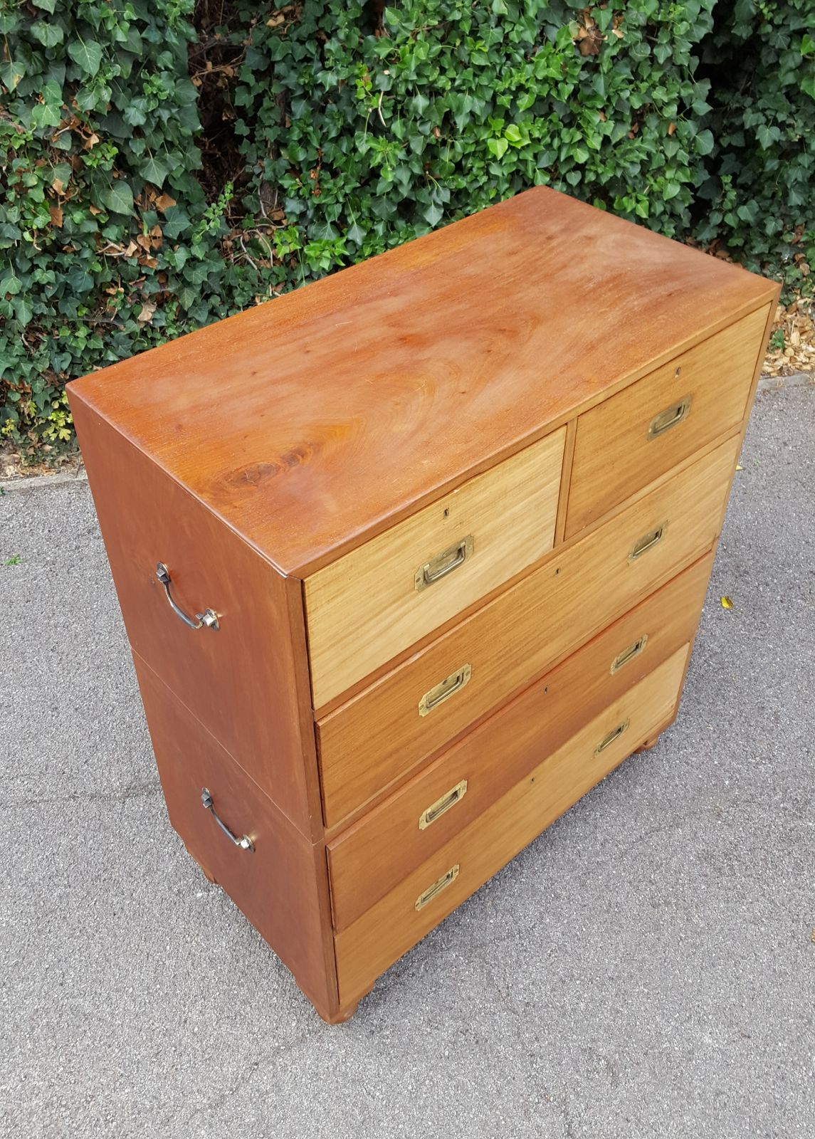 Antique Military Campaign Teak Chest Of 5 Drawers photo for sale