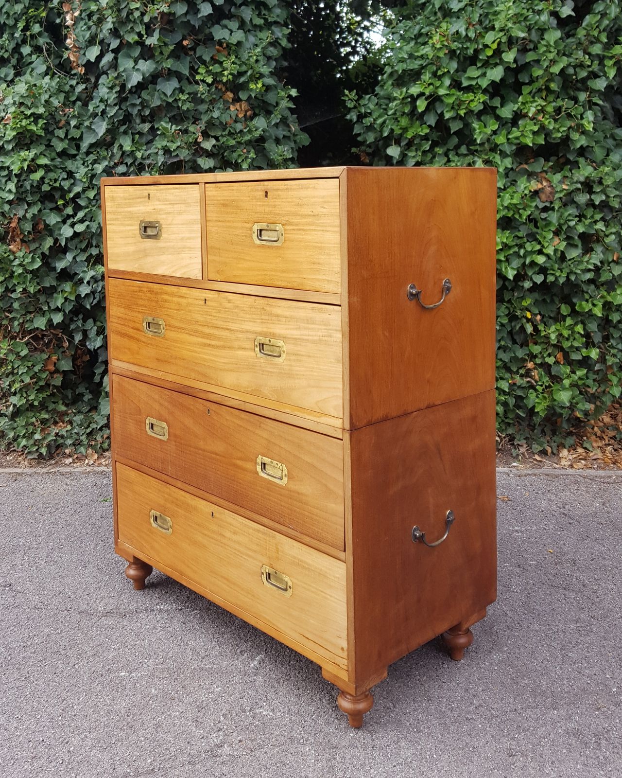photo for sale Antique Military Campaign Teak Chest Of 5 Drawers