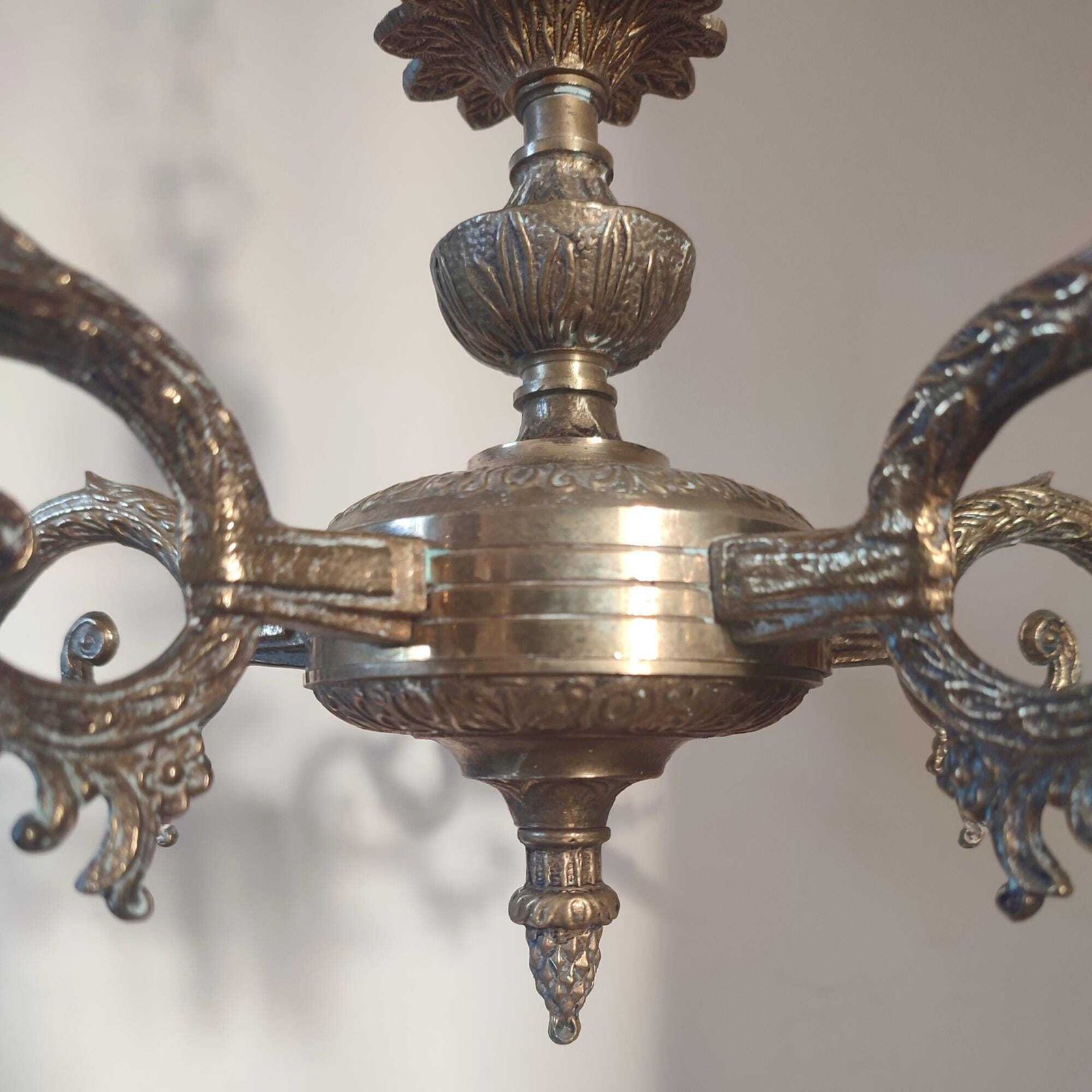 Antique Brass Five Arm Chandelier – Ornate Rococo Revival Ceiling Light (C.1900) photo buy