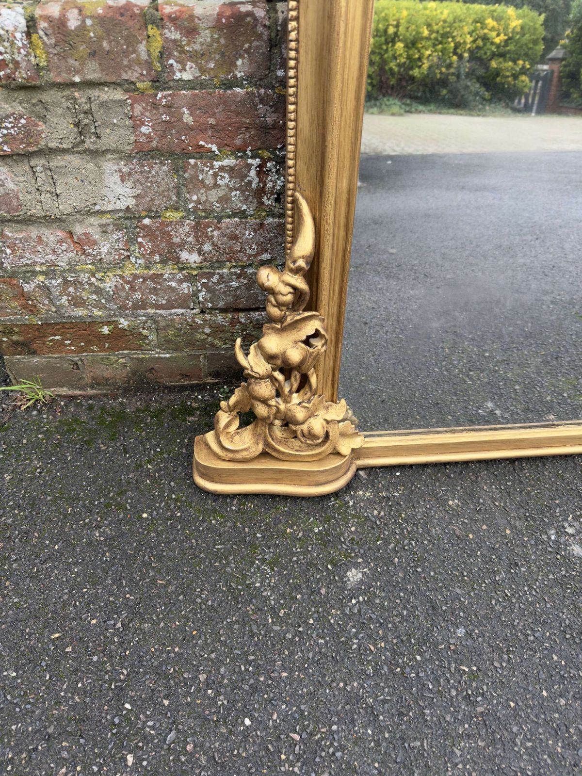 An Exceptional Large Antique English 19th C Arched Top Gilt Overmantle Mirror. photo for sale