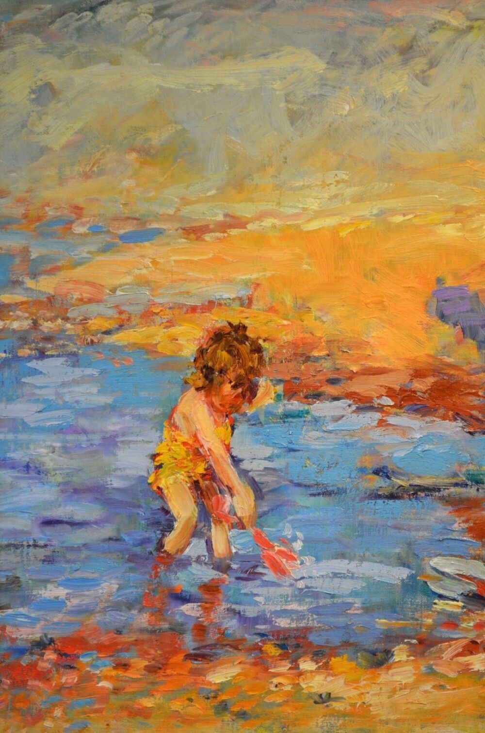 Beautiful Oil On Canvas. Children Playing On The Beach By Jeffrey Pratt B.1940 photo buy