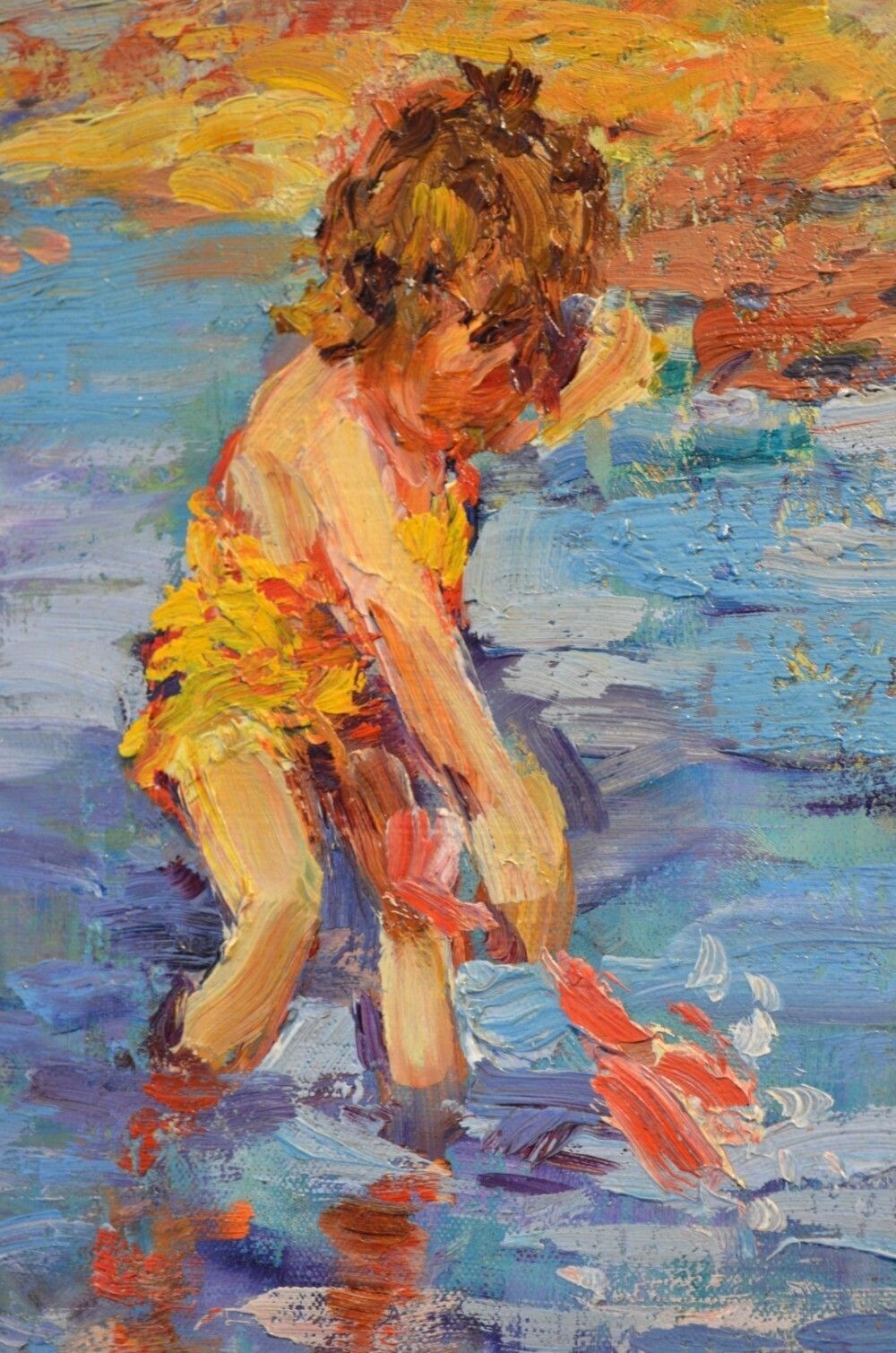 photo furniture Beautiful Oil On Canvas. Children Playing On The Beach By Jeffrey Pratt B.1940