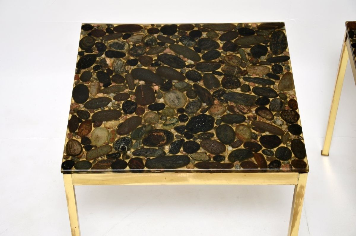 Pair Of Vintage Swedish Brass And Stone Side Tables photo vinterior